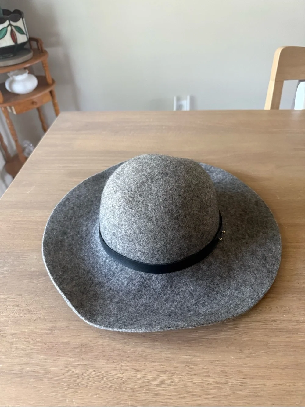 Lucky Brand Gray Wool Felt Wide Brim Hat with Black Band